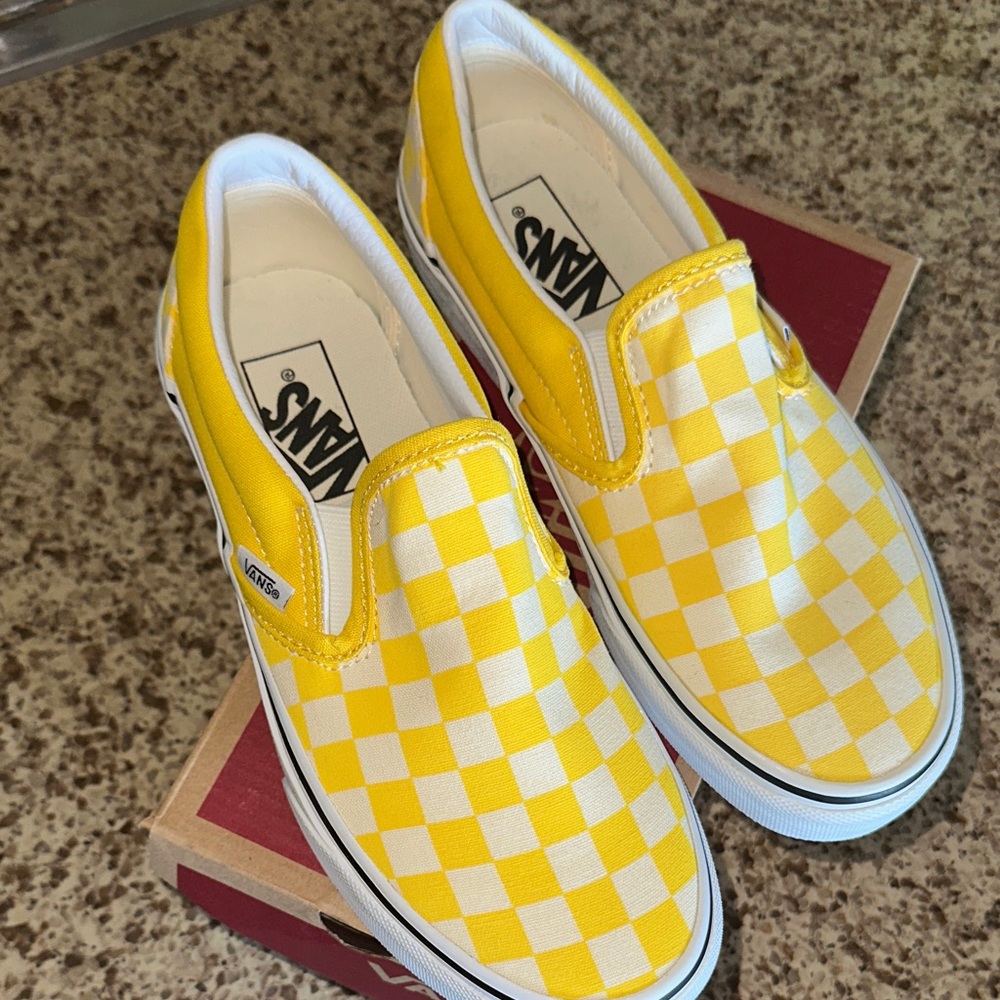Vans Kids Yellow and White Checkered Sneakers